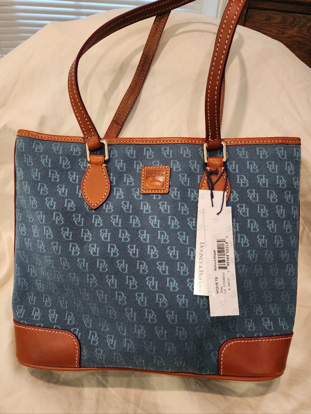 NWT Dooney & Bourke Teal Coated Cotton Richmond Shopper Tote